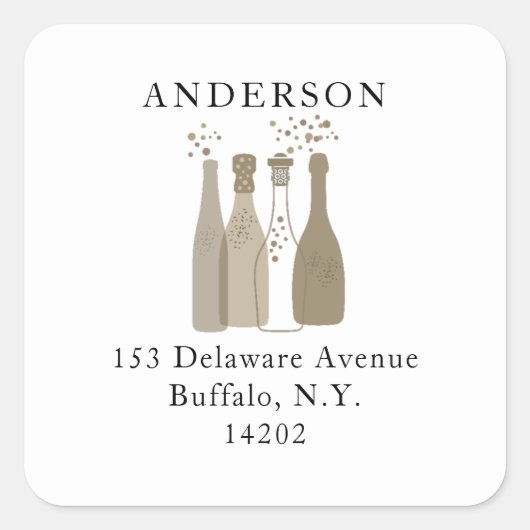 Champagnerflaschen Niedlich Retro-Rücksendeadresse Quadratischer Aufkleber (Vorderseite)