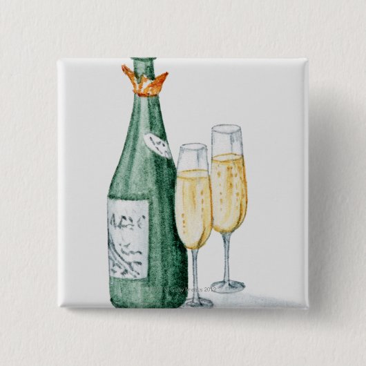 Champagnerflaschen und zwei Gläser Button (Vorderseite)