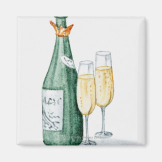 Champagnerflaschen und zwei Gläser Magnet