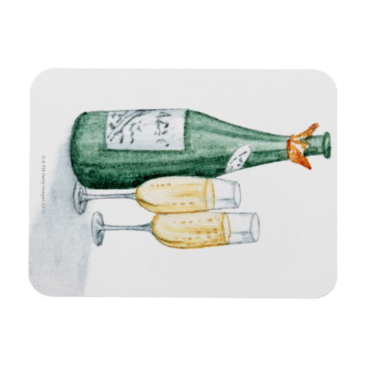 Champagnerflaschen und zwei Gläser Magnet (Horizontal)
