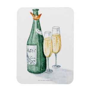 Champagnerflaschen und zwei Gläser Magnet