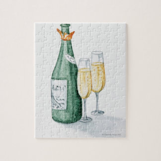 Champagnerflaschen und zwei Gläser Puzzle