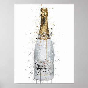 Champagnerflaschen-Wandkunst-Druck 'Blanc' Poster