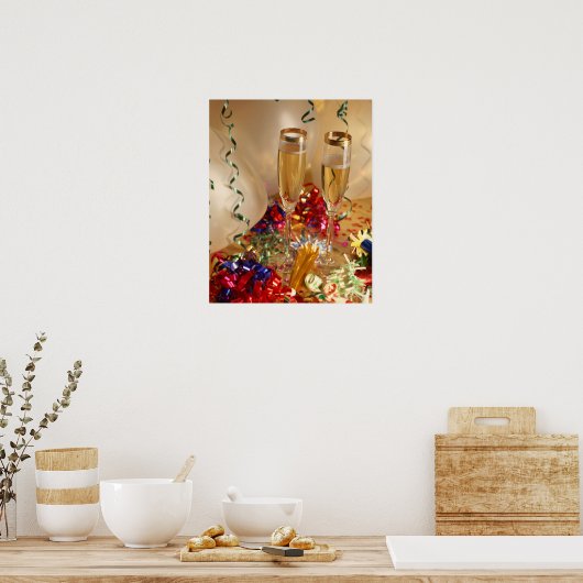 Champagnerflöten, Bänder und Lärmpegel Poster (Küche)