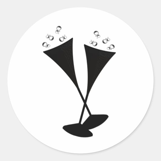 Champagnerflöten in Schwarz und Weiß Runder Aufkleber (Vorderseite)