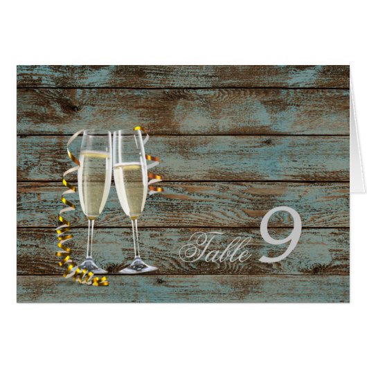 Champagnerflöten rustikale blaue Scheunenhochzeit (Vorderseite (Horizontal))