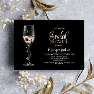 Champagnerglas-Blumen-Brautparty Einladung