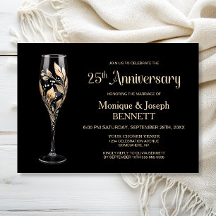 Champagnerglas Goldblatt 25. Hochzeitstag Einladung