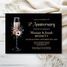 Champagnerglas mit Blumenmotiv zum 5. Hochzeitstag
