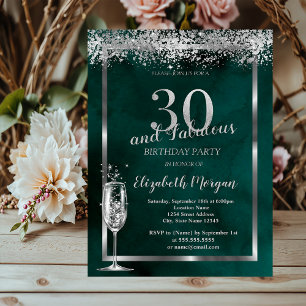 Champagnerglas Silber Konfetti Grün 30.  Einladung