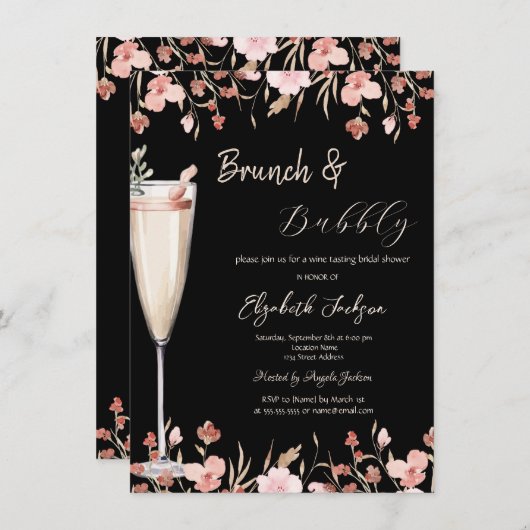 Champagnerglas-Wildblumen Einladung (Vorne/Hinten)