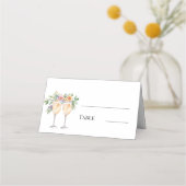 Champagnergläser Blumen monogrammierte Tischdecke Platzkarte (Vorderseite)