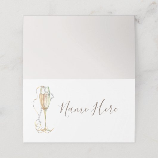 Champagnergläser Perlen Falte Platzkarte (Außenseite Aufgefaltet)