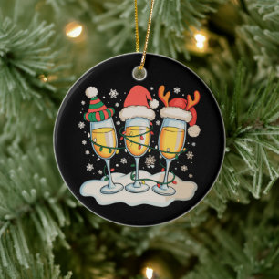 Champagnergläser Weihnachtsmann Rentier Weihnachte Keramik Ornament