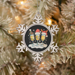 Champagnergläser Weihnachtsmann Rentier Weihnachte Schneeflocken Zinn-Ornament
