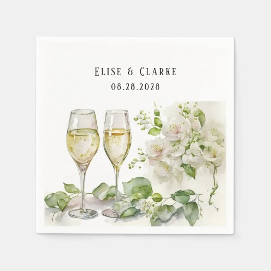 Champagnerglass und Florals Custom Wedding Serviette (Vorderseite)