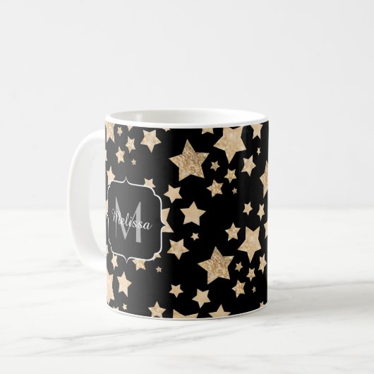 Champagnergold Glitzer funkeln Stars Monogramm Kaffeetasse (Vorderseite Links)