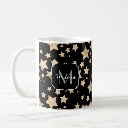 Champagnergold Glitzer funkeln Stars Monogramm Kaffeetasse (Links)