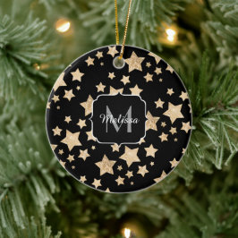 Champagnergold Glitzer funkeln Stars Monogramm Keramik Ornament