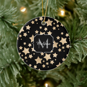 Champagnergold Glitzer funkeln Stars Monogramm Keramik Ornament