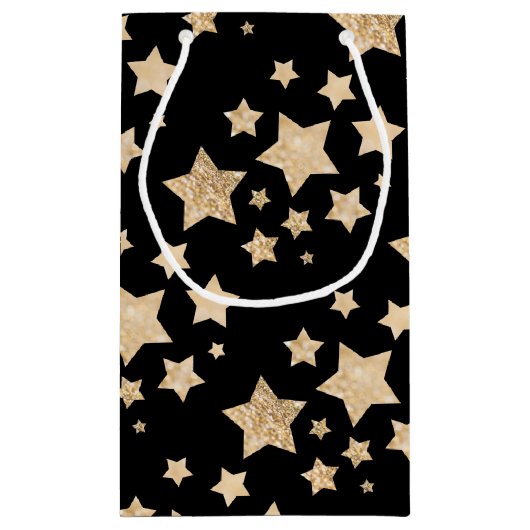 Champagnergold Glitzer funkeln Stars Monogramm Kleine Geschenktüte (Rückseite)