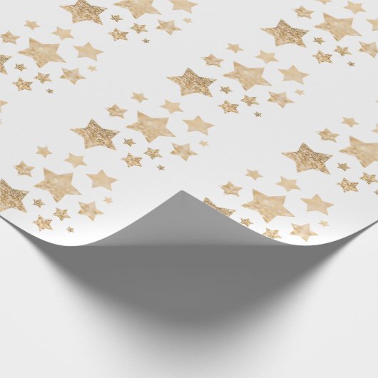 Champagnergold Glitzer funkeln Sternenmuster weiß Geschenkpapier (Ecke)