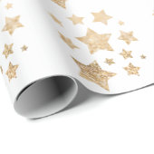 Champagnergold Glitzer funkeln Sternenmuster weiß Geschenkpapier (Rolleneckpunkt)