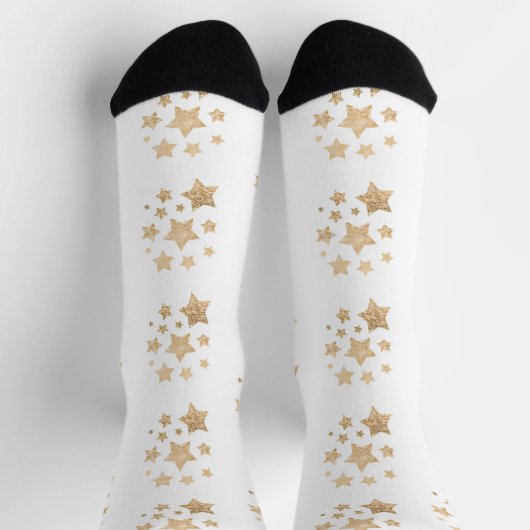 Champagnergold Glitzer funkeln Sternenmuster weiß Socken (Oben)