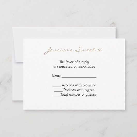 Champagnergold Glitzern Sweet 16 UAWG horizontal RSVP Karte (Rückseite)