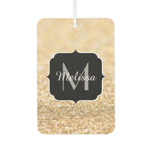 Champagnergold Imitat Glitzer Glitzern Monogram Autolufterfrischer (Vorderseite)