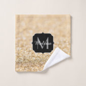 Champagnergold Imitat Glitzer Glitzern Monogram Badhandtuch Set (Waschlappen)