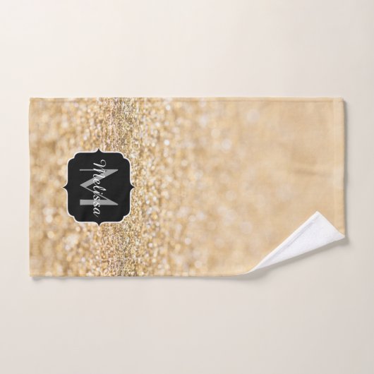 Champagnergold Imitat Glitzer Glitzern Monogram Badhandtuch Set (Handtuch)