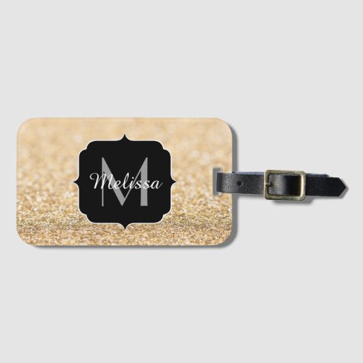 Champagnergold Imitat Glitzer Glitzern Monogram Gepäckanhänger (Vorderseite (Horizontal))