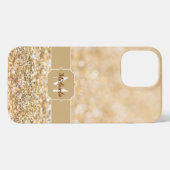 Champagnergold Imitat Glitzer Glitzern Monogram iPhone Hülle (Rückseite (Horizontal))
