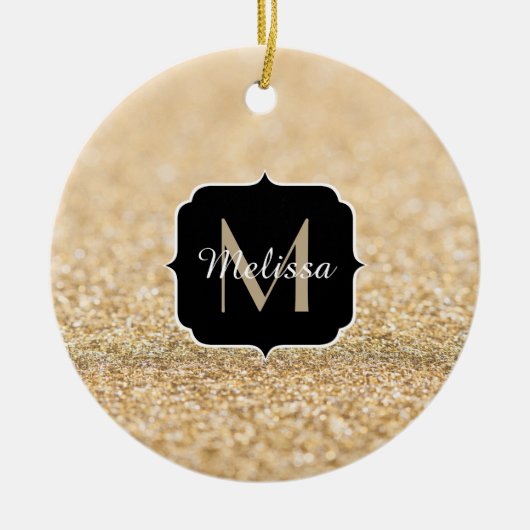 Champagnergold Imitat Glitzer Glitzern Monogram Keramikornament (Vorne)