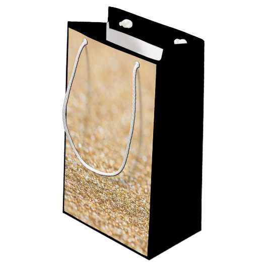Champagnergold Imitat Glitzer Glitzern Monogram Kleine Geschenktüte (Rückseite Schrägansicht)