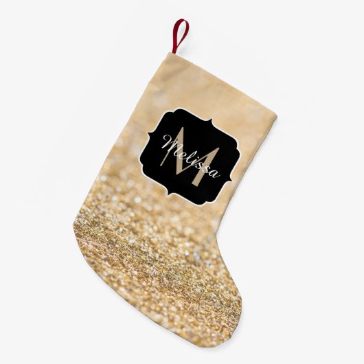 Champagnergold Imitat Glitzer Glitzern Monogram Kleiner Weihnachtsstrumpf (Vorderansicht (hängend))