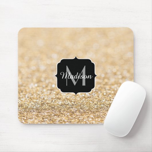 Champagnergold Imitat Glitzer Glitzern Monogram Mousepad (Mit Mouse)