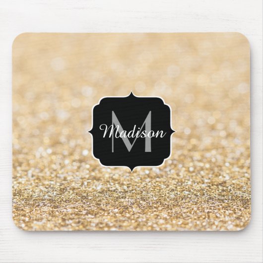 Champagnergold Imitat Glitzer Glitzern Monogram Mousepad (Vorne)