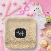 Champagnergold Imitat Glitzer Glitzern Monogram Pappteller (Party)