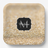 Champagnergold Imitat Glitzer Glitzern Monogram Pappteller (Vorderseite)