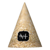 Champagnergold Imitat Glitzer Glitzern Monogram Partyhütchen (Vorderseite)