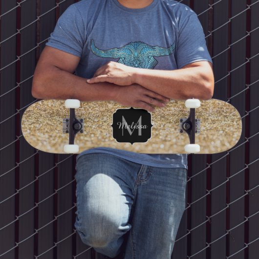 Champagnergold Imitat Glitzer Glitzern Monogram Skateboard (Außenbereich 3)