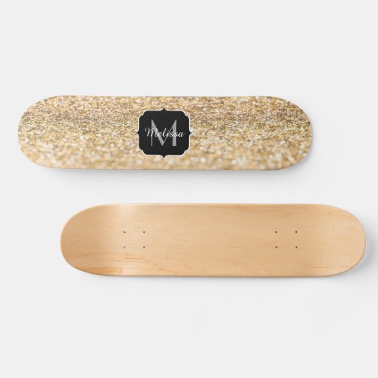 Champagnergold Imitat Glitzer Glitzern Monogram Skateboard (Horizontal)