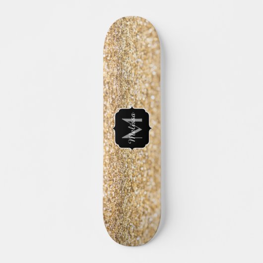 Champagnergold Imitat Glitzer Glitzern Monogram Skateboard (Vorne)