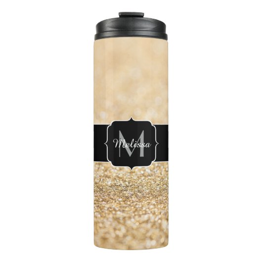 Champagnergold Imitat Glitzer Glitzern Monogram Thermosbecher (Vorderseite)