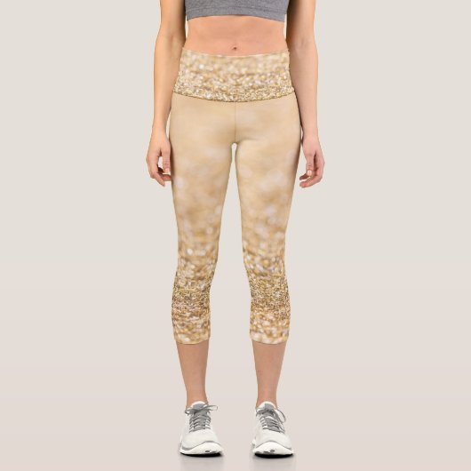 Champagnergold leichte Imitate Glitzer Glitzern Capri Leggings (Vorderseite)