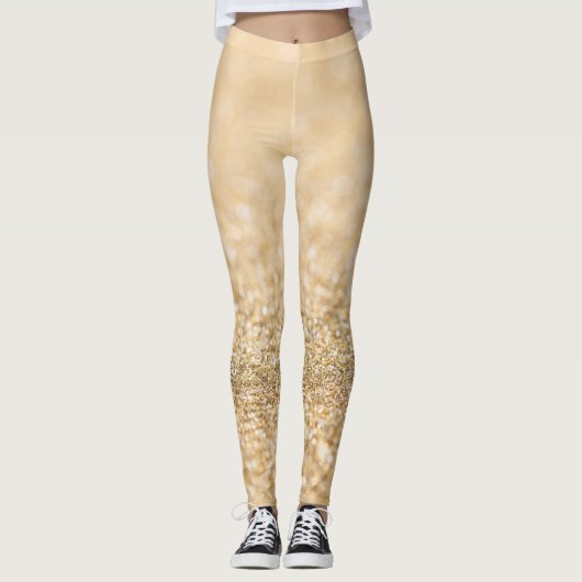 Champagnergold leichte Imitate Glitzer Glitzern Leggings (Vorderseite)