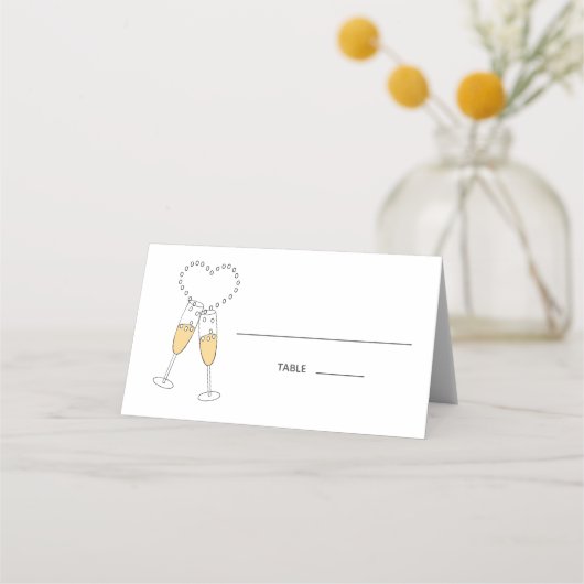 Champagnerherz geklappte Platzkarte (Vorderseite)
