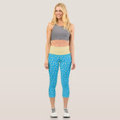 Champagnerherz gestopft Leaf Muster über Blau Capri Leggings (Vorderseite)